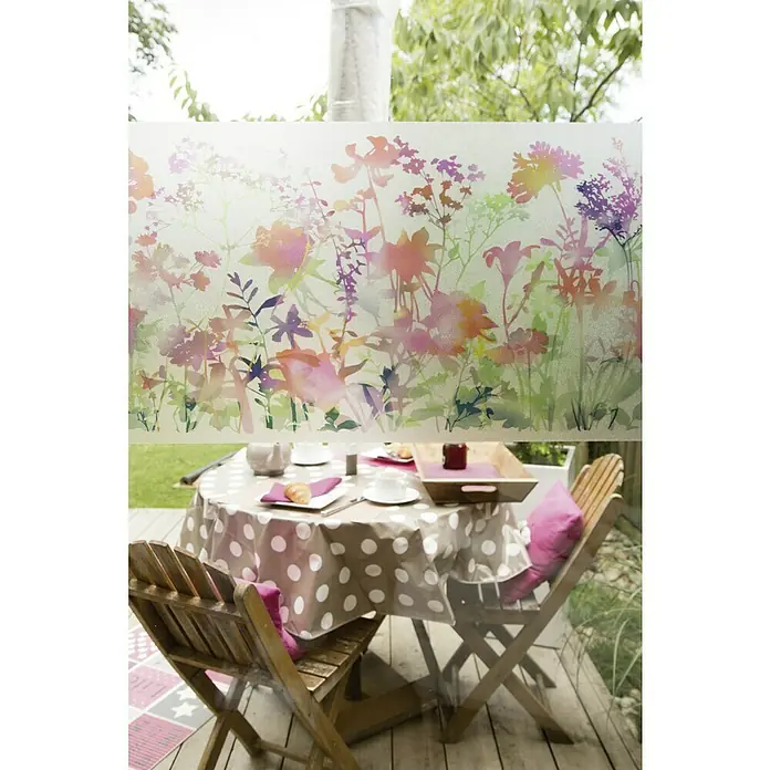 D-c-fix Static Premium Glasfolie Meterware Mira Flores - Breite: 45 cm, Transluzent, Statisch haftend - Blickdichte Fensterfolie mit floralem Design für Privatsphäre und dekorative Gestaltung, ideal für Fenster und Glastüren.