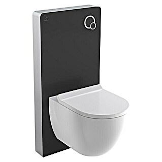 Camargue Módulo sanitario para taza de WC suspendida (2 descargas, 10,8 x 48,3 x 100 cm, Frontal de vidrio, Negro)