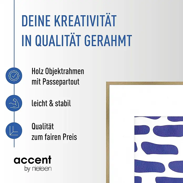 Accent Holzrahmen Objektrahmen Aura - 30 x 40 cm, Schwarz - Holz Objektrahmen mit Passepartout von accent by nielsen. Leicht und stabil, rahmt deine Kreativität stilvoll ein.