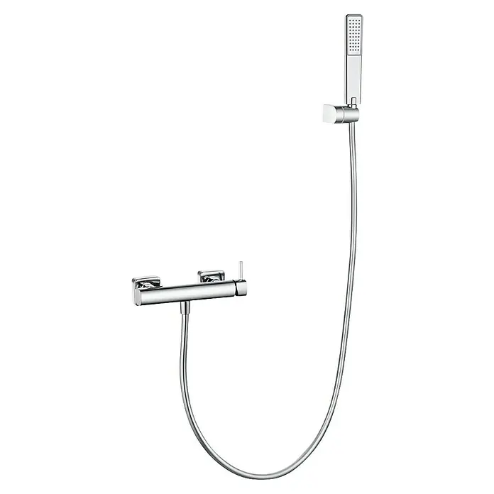 Camargue Bolonia Grifo de ducha - Cromo, Con grifo monomando - Mezclador de ducha termostático cromado con teleducha rectangular y manguera flexible.