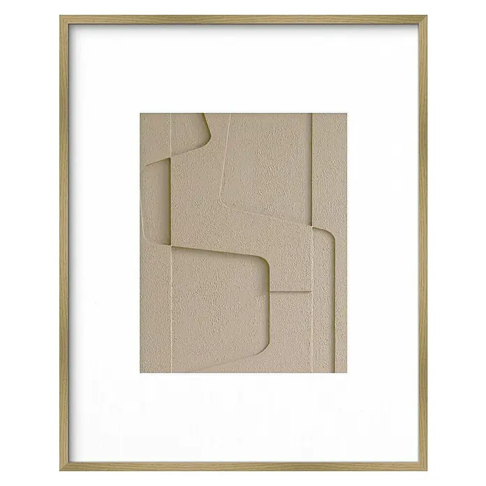 Accent Holzrahmen Objektrahmen Aura - 40 x 50 cm, Eiche - Gerahmter Kunstdruck aus hellem Holz mit abstrakten, strukturierten beigen Mustern und weißem Passepartout.