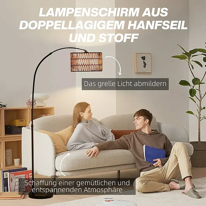 Homcom Stehleuchte aus Hanfseil - 40 W, Höhe: 175 cm, Schwarz, Braun, E27