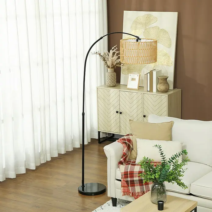 Homcom Stehleuchte aus Hanfseil - 40 W, Höhe: 175 cm, Schwarz, Braun, E27