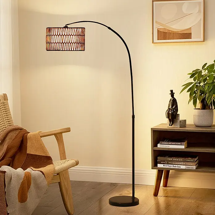 Homcom Stehleuchte aus Hanfseil - 40 W, Höhe: 175 cm, Schwarz, Braun, E27