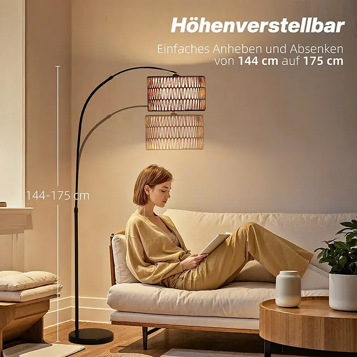 Homcom Stehleuchte aus Hanfseil - 40 W, Höhe: 175 cm, Schwarz, Braun, E27