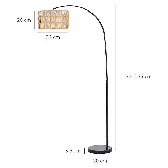 Homcom Stehleuchte aus Hanfseil - 40 W, Höhe: 175 cm, Schwarz, Braun, E27