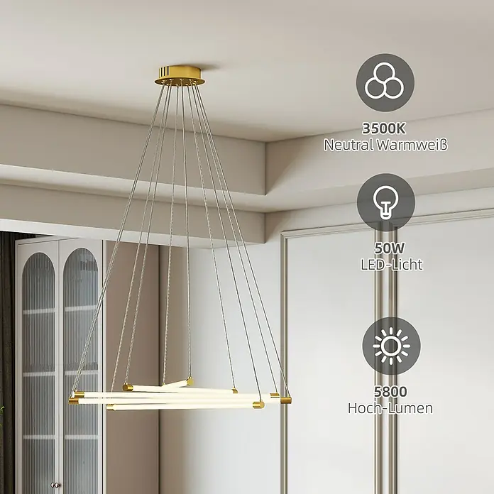 Homcom Pendelleuchte - L x B x H: 82 x 82 x 124 cm, Gold