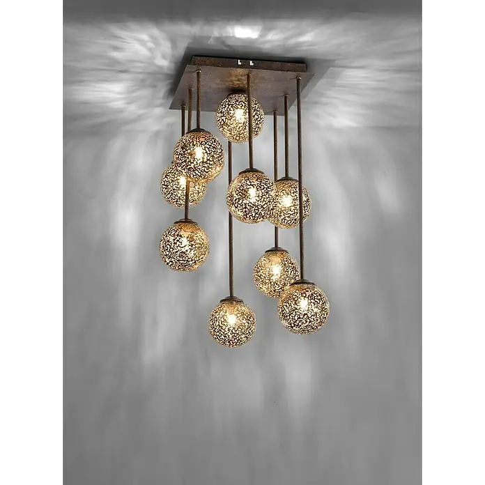 Paul Neuhaus Greta Plafón - 360 W, 30,5 x 30,5 x 55,4 cm, Cobre, G9 - Lámpara de techo decorativa con múltiples esferas estampadas, que emite una luz cálida y crea un ambiente único.