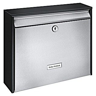 Burg-Wächter Wandbrievenbus Oxford 6877 B+S (l x b x h: 10 x 36,2 x 32,2 cm, Zwart / Zilver, Staal, Openingsstop)