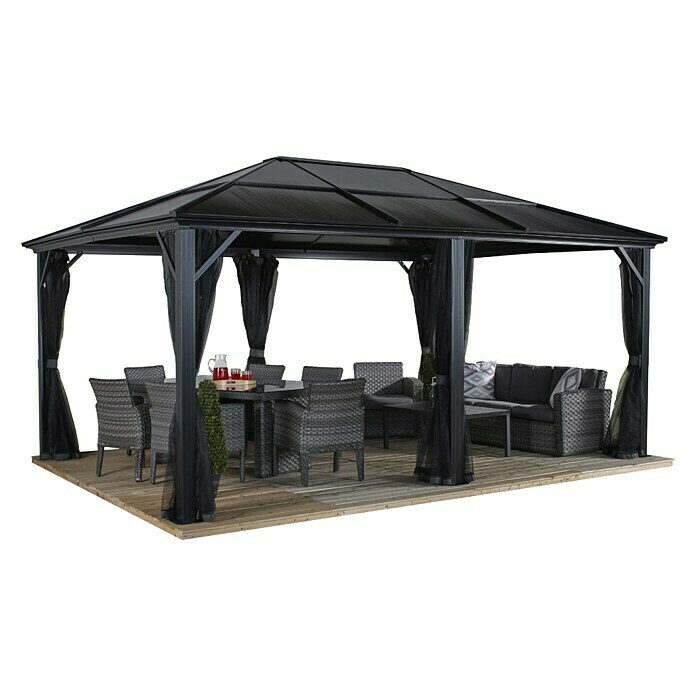 Sojag Pavillon Meridien 12 x 16L x B x H: 485 x 365 x 270 cm, Anthrazit, Walmdach Left Side View