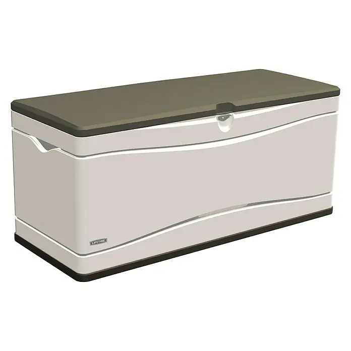 Lifetime Gartenbox XXL - L x B x H: 153 x 61 x 66 cm, Kunststoff - Eine graue Lifetime-Aufbewahrungsbox mit wellenförmigem Design, ideal für die Lagerung im Außenbereich, mit robustem Deckel.