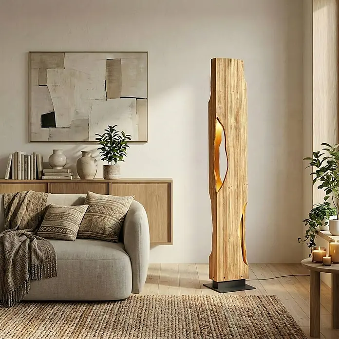 Lucande Stehleuchte Tarry - Höhe: 137 cm, Holz hell, E27
