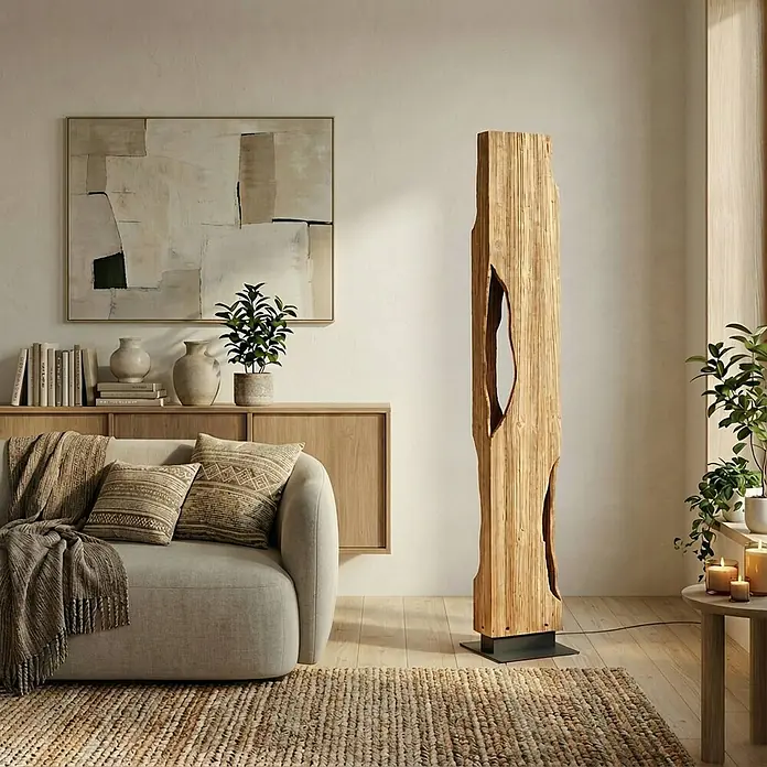Lucande Stehleuchte Tarry - Höhe: 137 cm, Holz hell, E27