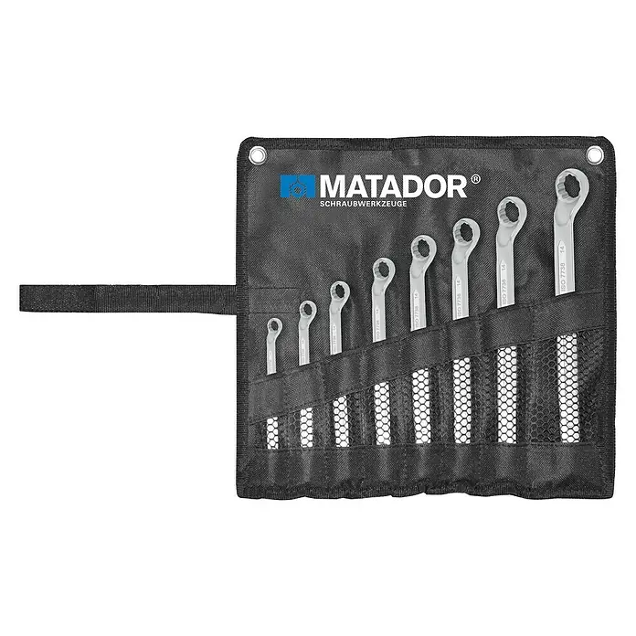 Matador Doppelringschlüssel-Satz in Rolltasche - 8 -tlg., Schlüsselweite: 6 mm - 22 mm - Matador Schraubenschlüssel-Set in praktischer Aufbewahrungstasche, ideal für Werkstatt und unterwegs. Hochwertige Verarbeitung für lange Lebensdauer.