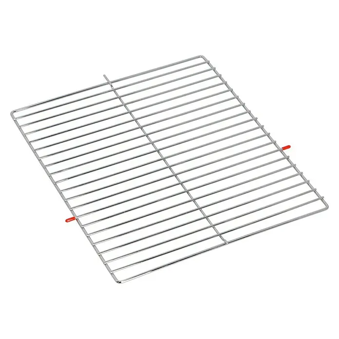 Grillstar Ersatz-Grillrost - Passend für: Grillstar Grillwagen Texas, Ohne Griffe - Ein rechteckiger Grillrost aus Metall mit feinen Stäben und orangefarbenen Markierungen an zwei Stellen. Perfekt zum Grillen im Freien.