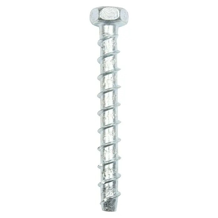 Profi Depot Kombibetonschraube - Durchmesser: 7,5 mm, Länge: 60 mm, V 30, 50 Stk. - Nahaufnahme einer Betonschraube mit Sechskantkopf und durchgehendem Gewinde. Ideal für sichere Befestigungen in Beton und Mauerwerk.