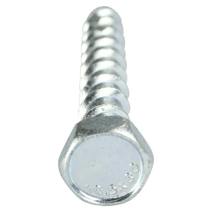 Profi Depot Kombibetonschraube - Durchmesser: 10,5 mm, Länge: 100 mm, V 40, 25 Stk. - Nahaufnahme einer verzinkten Sechskantschraube mit Gewinde. Ideal für Bau und Heimwerkerprojekte.