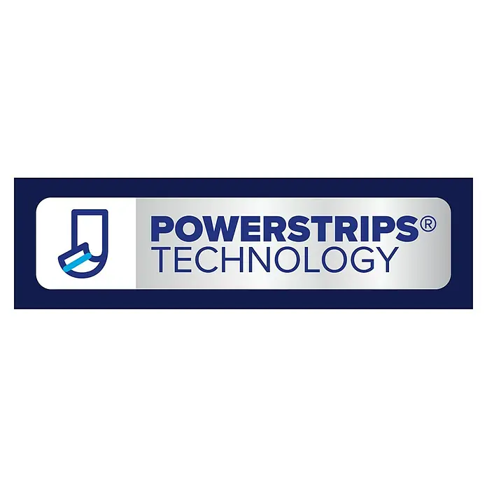 Tesa Insect Stop Sonnen-& Insektenschutz-Gitter für Dachfenster - B x H: 120 x 140 cm, Anthrazit - POWERSTRIPS® TECHNOLOGY Logo mit stilisiertem blauem Symbol auf weiß-grauem abgerundetem Rechteck und dem Markennamen.