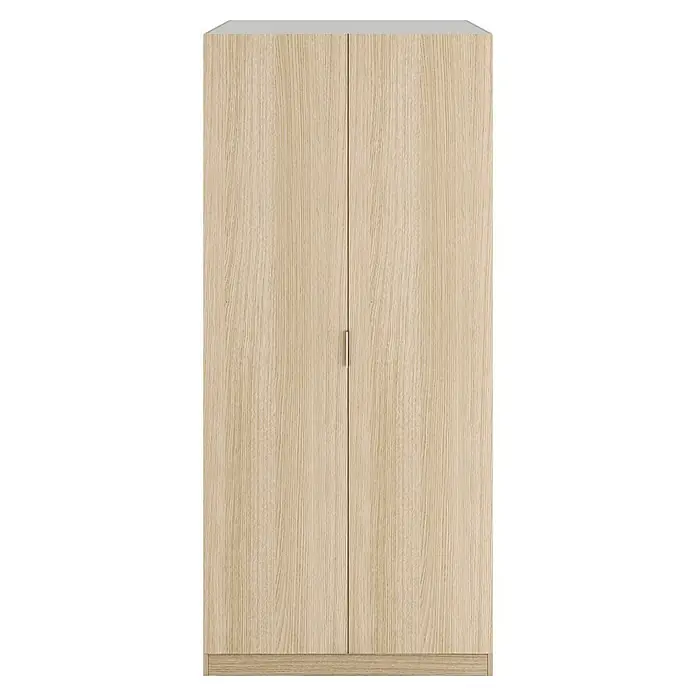 Armario multiusos de madera LCX022 - L x An x Al: 52 x 81,5 x 180 cm, Roble - Armario de madera clara de dos puertas con tirador plateado simple y panel superior gris claro, para almacenamiento moderno.