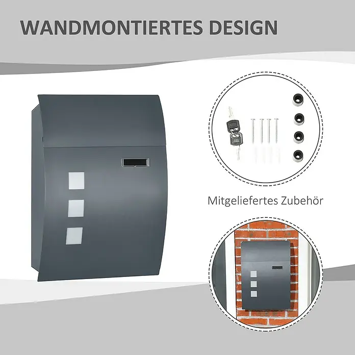 Homcom Wandbriefkasten 1-teilig - L x B x H: 32 x 10 x 45 cm