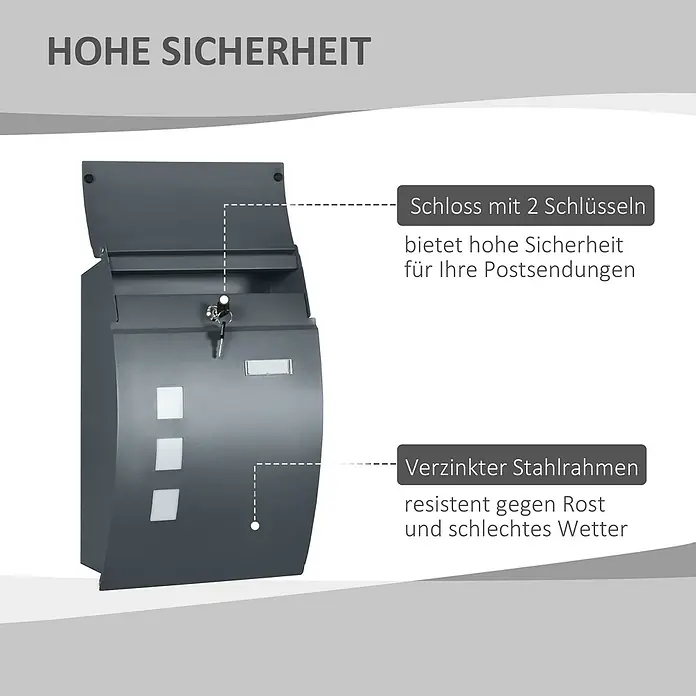 Homcom Wandbriefkasten 1-teilig - L x B x H: 32 x 10 x 45 cm