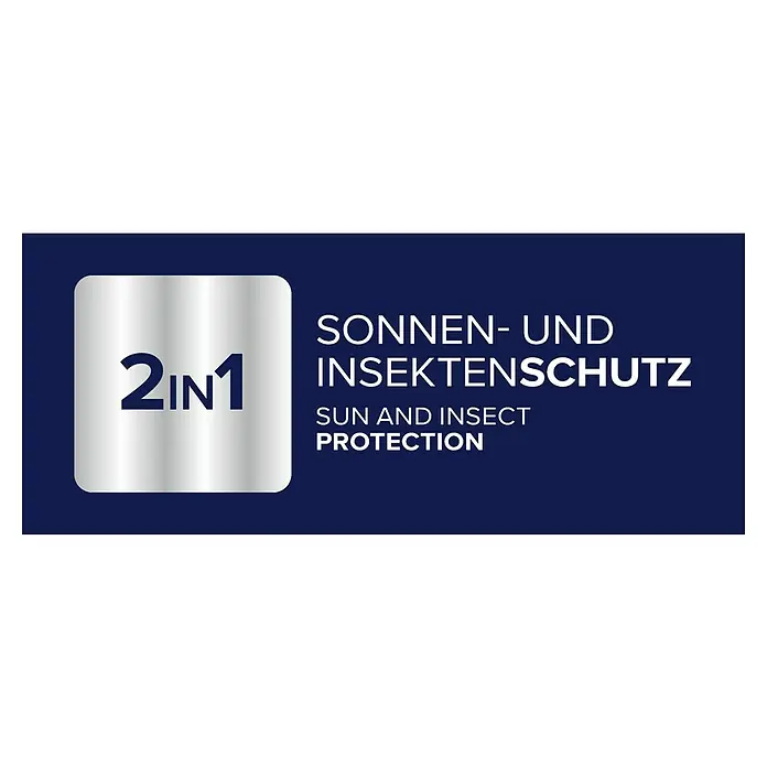 Tesa Sonnen-& Insektenschutz-Gitter - B x H: 116 x 164 cm, Montage Insektengitter: Kleben - Grafik: „2IN1“-Logo neben dem Text „Sonnen- und Insektenschutz“ auf Deutsch und Englisch.