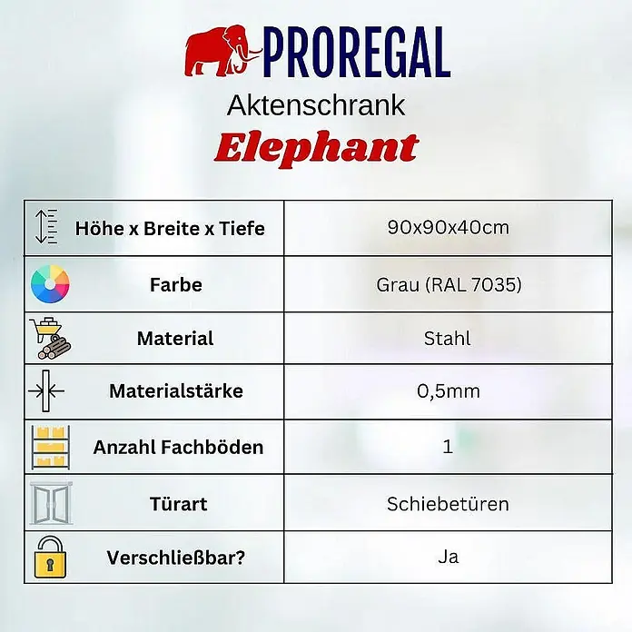 Proregal Aktenschrank Mega Deal 2x ELEPHANT mit abschließbaren Schiebetüren - Lichtgrau