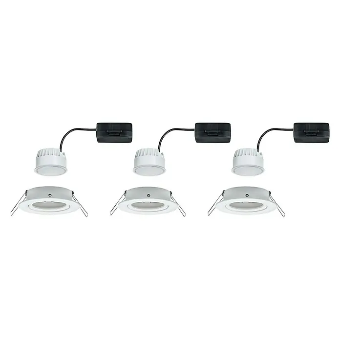 Paulmann Nova LED-Einbauleuchten-Set - 6,5 W, 3 Stk., Warmweiß, Durchmesser: 8,4 cm, Weiß - Drei LED-Einbaustrahler Sets mit schwarzem Treiber und weißem Lampenkopf. Perfekt für moderne Beleuchtungskonzepte.