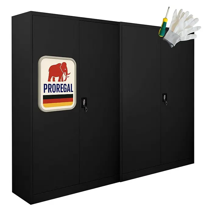 Proregal Aktenschrank Mega Deal 2x ELEPHANT mit 2 Türen, abschließbar - B x T x H: 120 x 40 x 180 cm, Schwarz