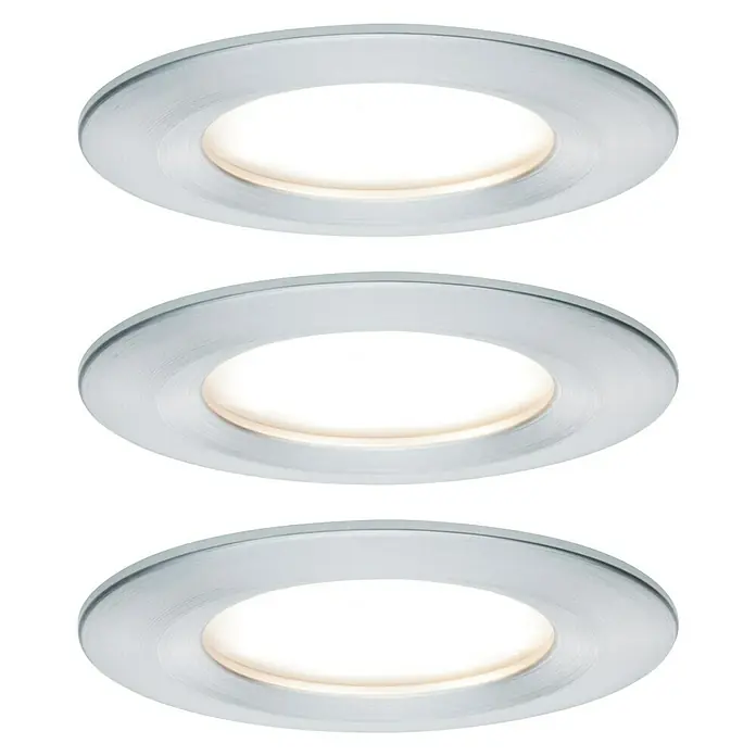 Paulmann Nova LED-Einbauleuchten-Set - 6,5 W, 3 Stk., Warmweiß, Durchmesser: 7,8 cm, Aluminium - Drei runde LED-Einbauleuchten mit gebürstetem Aluminiumrahmen, die warmes, angenehmes Licht spenden.