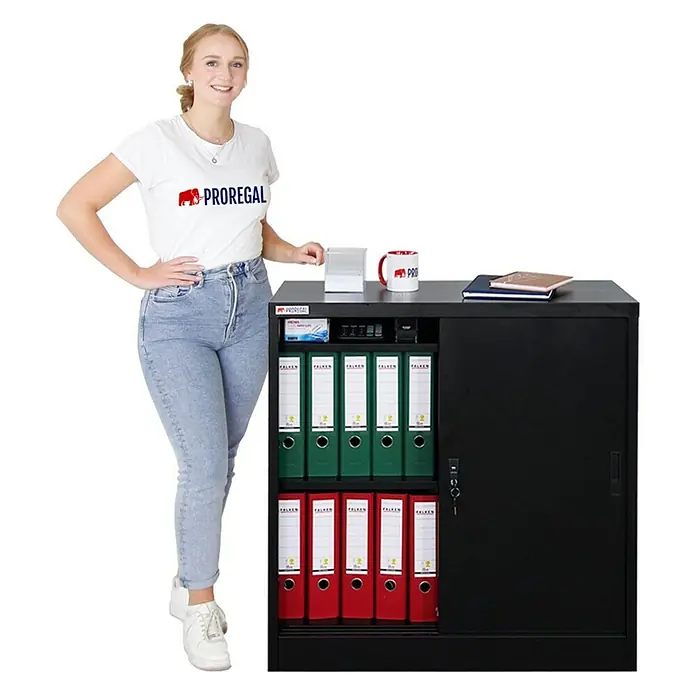 Proregal Aktenschrank Mega Deal 3x ELEPHANT mit abschließbaren Schiebetüren - Schwarz