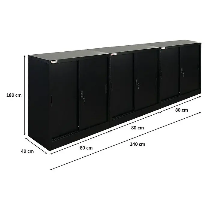 Proregal Aktenschrank Mega Deal 3x ELEPHANT mit abschließbaren Schiebetüren - Schwarz