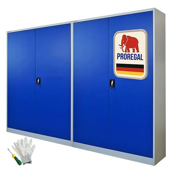Proregal Aktenschrank Mega Deal 2x ELEPHANT mit 2 Türen, abschließbar - B x T x H: 120 x 40 x 180 cm, Blau/Lichtgrau
