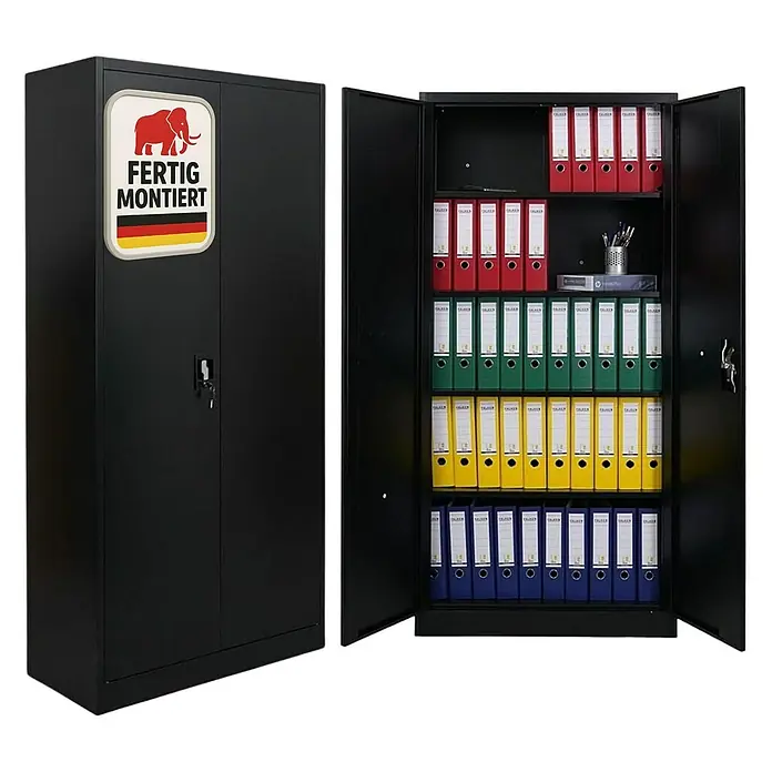 Proregal Aktenschrank ELEPHANT komplett montiert - B x T x H: 80 x 40 x 180 cm, Schwarz