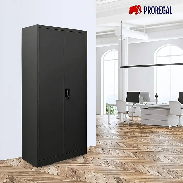 Proregal Aktenschrank ELEPHANT komplett montiert - B x T x H: 80 x 40 x 180 cm, Schwarz