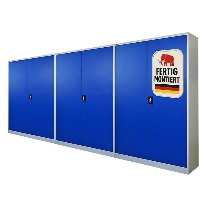 Proregal Aktenschrank Mega Deal 3x ELEPHANT komplett montiert - B x T x H: 120 x 40 x 180 cm, Blau/Lichtgrau