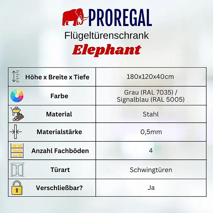 Proregal Aktenschrank Mega Deal 3x ELEPHANT komplett montiert - B x T x H: 120 x 40 x 180 cm, Blau/Lichtgrau