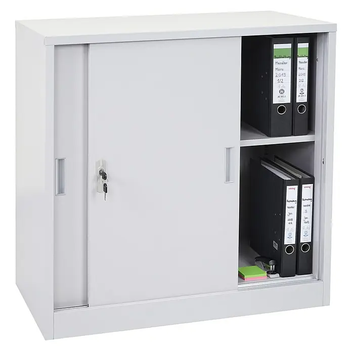 Proregal Aktenschrank klein und abschließbar - B x T x H: 90 x 45 x 90 cm, Grau