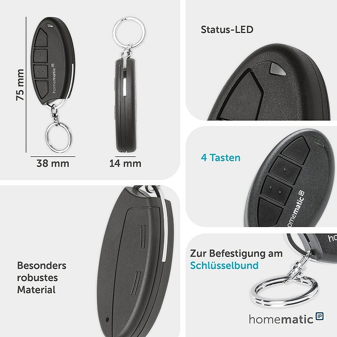 Homematic IP Funkfernbedienung Schlüsselanhänger (Schwarz, 14 x 38 x 75 mm)