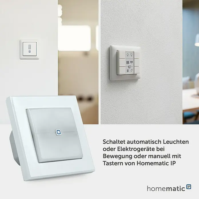 Homematic IP Funkschalter HmIP-BSL - 52 x 86 x 86 mm, Grau, 230 V - Weiße Homematic IP Smart-Schalter für Licht und Geräte, automatisiert oder manuell steuerbar.