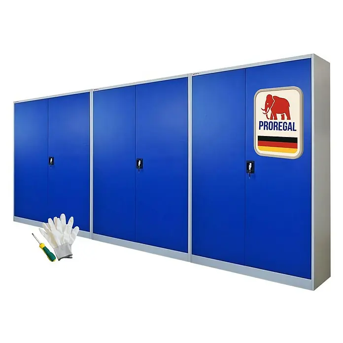 Proregal Aktenschrank Mega Deal 3x ELEPHANT mit 2 Türen, abschließbar - B x T x H: 120 x 40 x 180 cm, Blau/Lichtgrau