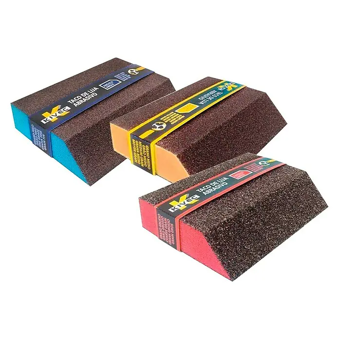 Taco de lijado KV-ANGMEDIO - L x An x Al: 12 x 9 x 1,2 cm - Tres bloques de lijado Kivec en diferentes colores y granos para trabajos de lijado.