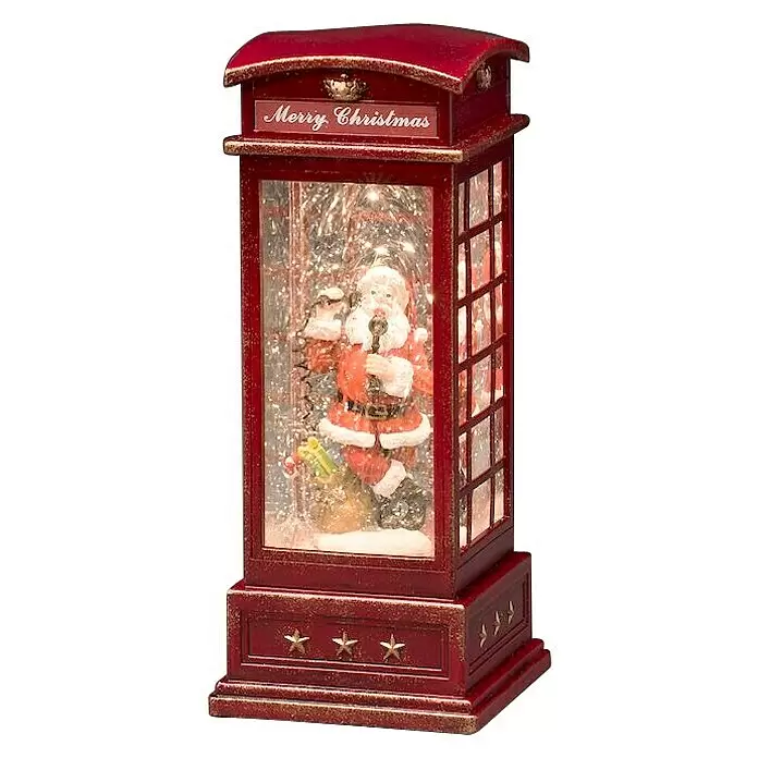 Konstsmide LED-Weihnachtsdekoleuchte Telefonzelle - 10,5 mm x 10,5 cm x 25 cm, Rot, LED, Weihnachtsmann - Rote Weihnachts-Telefonzelle als Schneekugel mit Weihnachtsmann, Geschenken und Glitzer, Aufschrift "Merry Christmas".