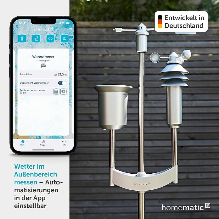 Homematic IP Funk-Wettersensor Pro (Batteriebetrieben, 15 x 40 x 65 cm, Edelstahl)