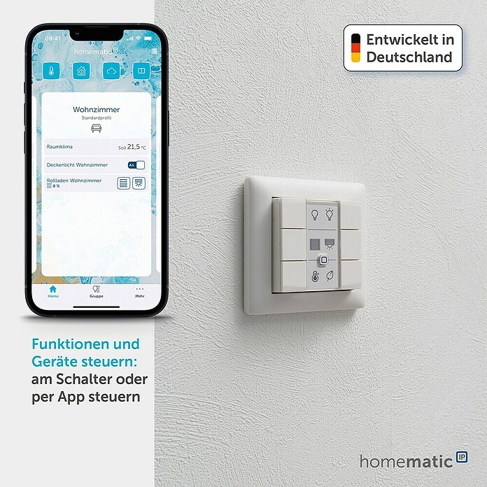Homematic IP Funk-Wandtaster 6-fach (Batteriebetrieben, Weiß, 22 x 86 x 86 mm)