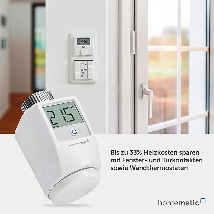 Homematic IP Heizkörper-Thermostat HmIP-eTRV-2 - Ventilanschluss: M30 x 1,5 mm, Batteriebetrieben, 97 x 58 x 71 mm, Weiß, 1 Stk. - Homematic IP Funk-Heizkörperthermostat, Wandthermostat und Fensterkontakt. Weißes, modernes Design für effizientes Heizen.
