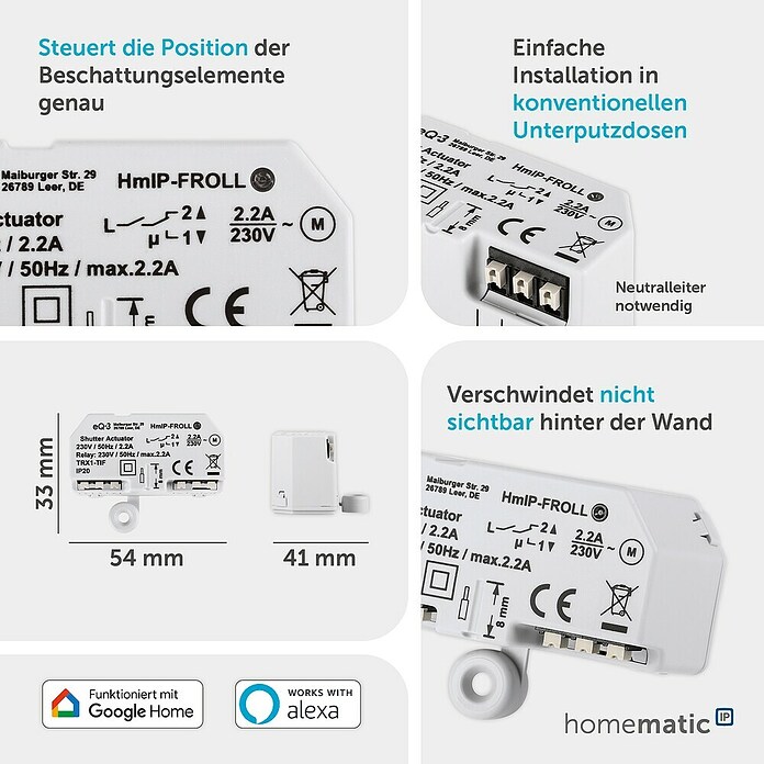 Homematic IP Rollladenschalter (Unterputz, 54 x 41 x 33 mm, Funk)