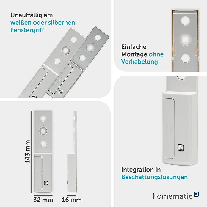 Homematic IP Sensor de ventana (Blanco, 16 x 32 x 143 mm, Funciona con pilas)