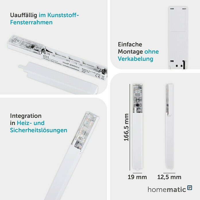 Homematic IP Fenster- & Türsensor (Weiß, 19 x 166,5 x 12,5 mm, Batteriebetrieben)