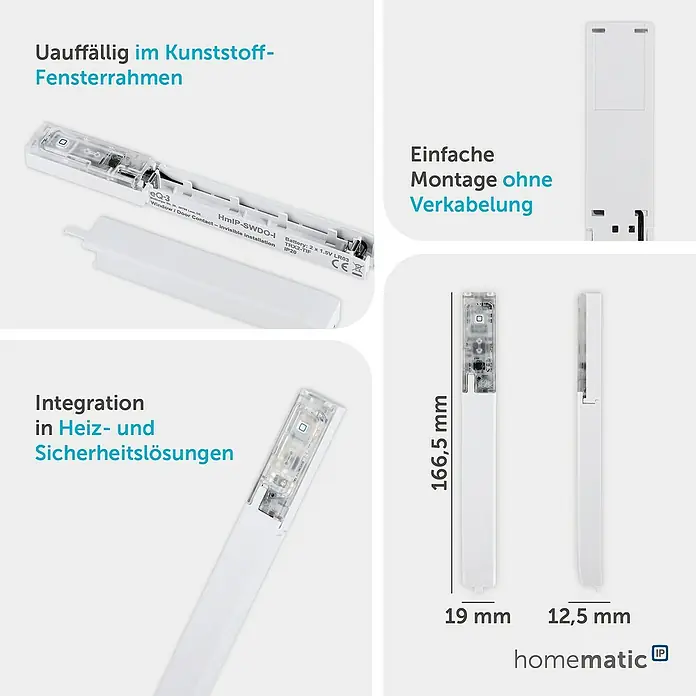 Homematic IP Fenster- & Türsensor HmIP-SWDO-I - Weiß, 19 x 166,5 x 12,5 mm, Batteriebetrieben - Weißer Kunststoff Smart Home Fenster-/Türkontaktsensor für unsichtbare, kabellose Installation.